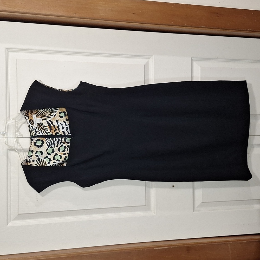 Boston Proper Black Square Neck Sheath Dress - 10 - Midi - Fitted